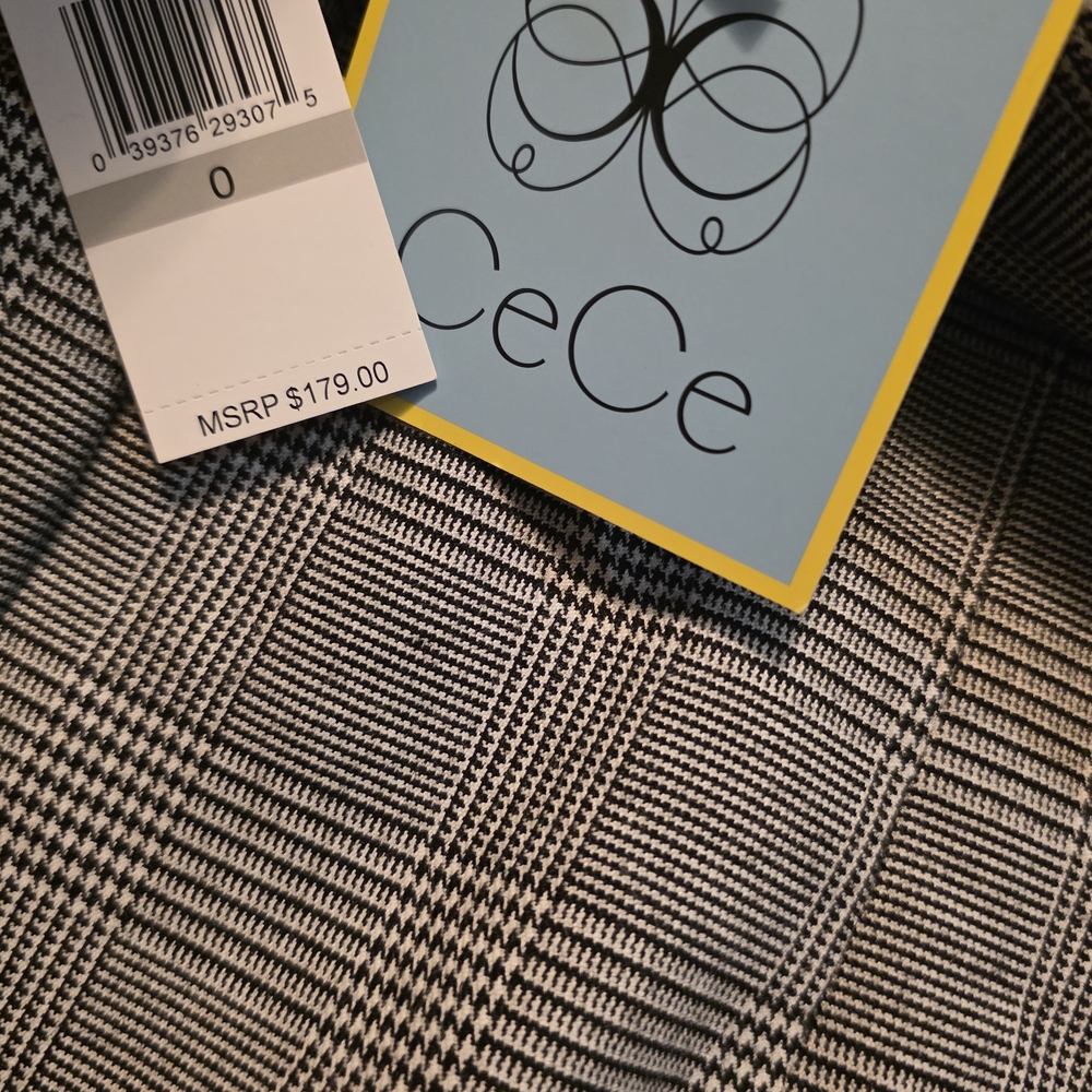 CeCe Black and Gray Plaid Puff-Sleeve Blazer with Star Embellishments - Picture 9 of 10